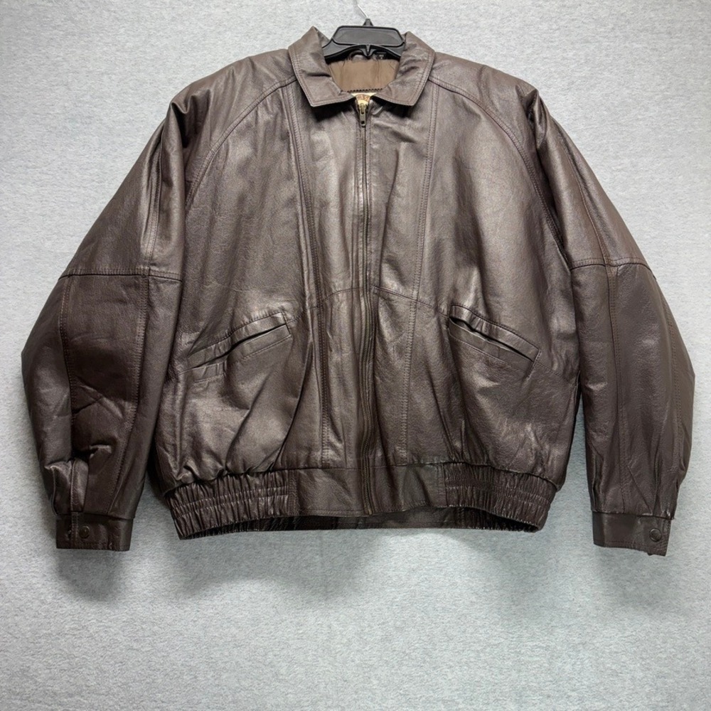 Vintage Phase 2 Bomber Jacket Mens 2X Brown Leather Full Zip Oversized 90s